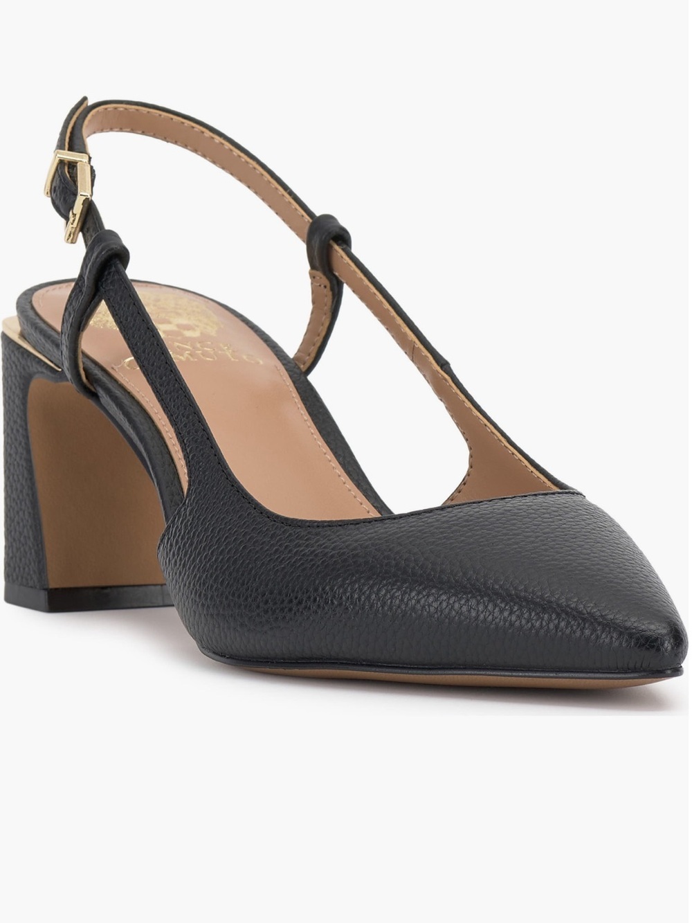Vince Camuto Black Leather Slingback Pointed Block Heel